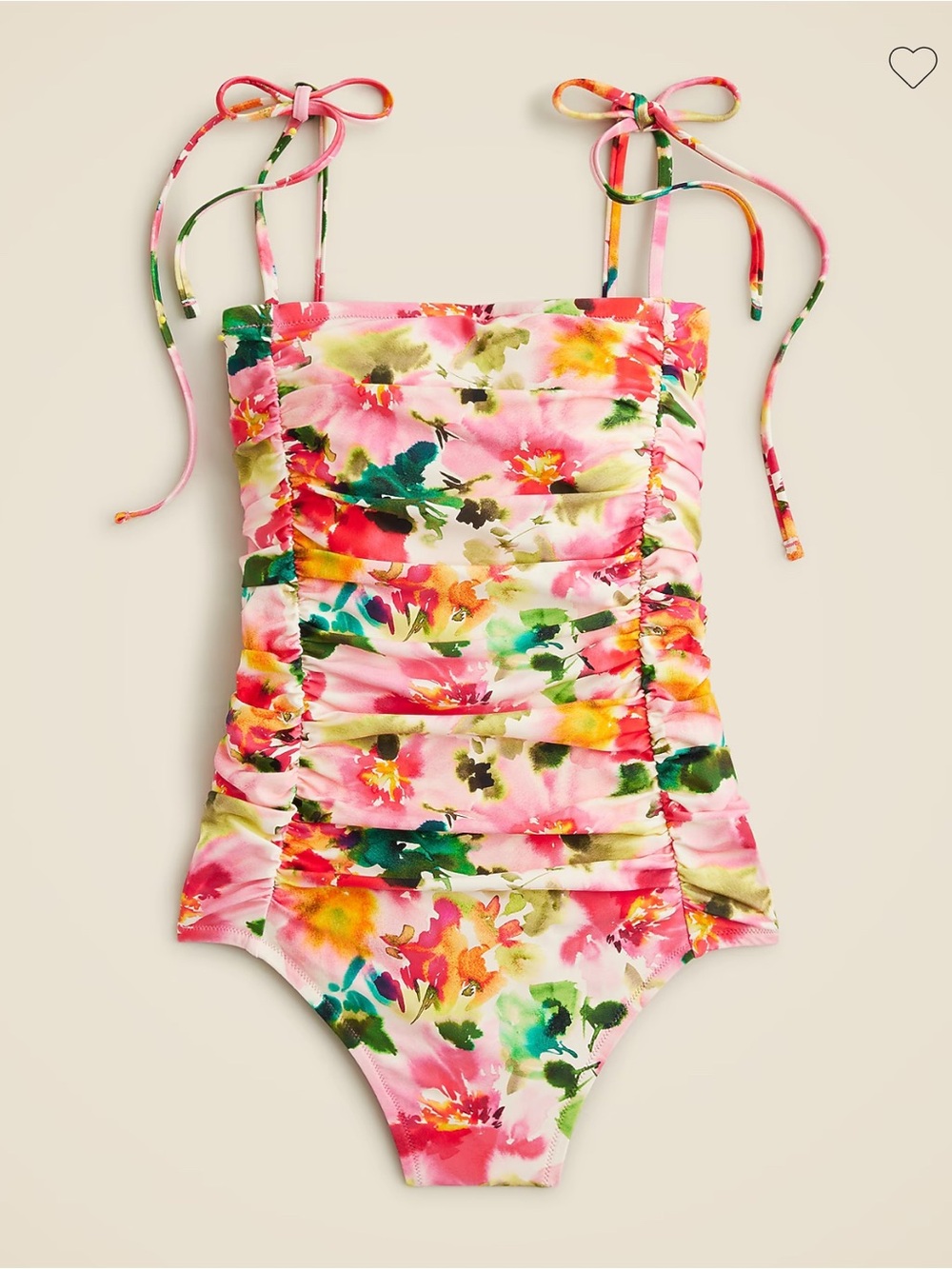 J. Crew Ruched Tie-Shoulder One-Piece Swimsuit - Sz 8 - Pink Multi Floral